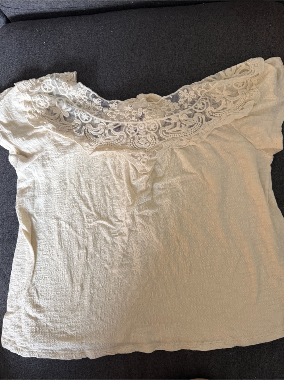 Altar'd State Cream Lace-Trim Off-Shoulder Top